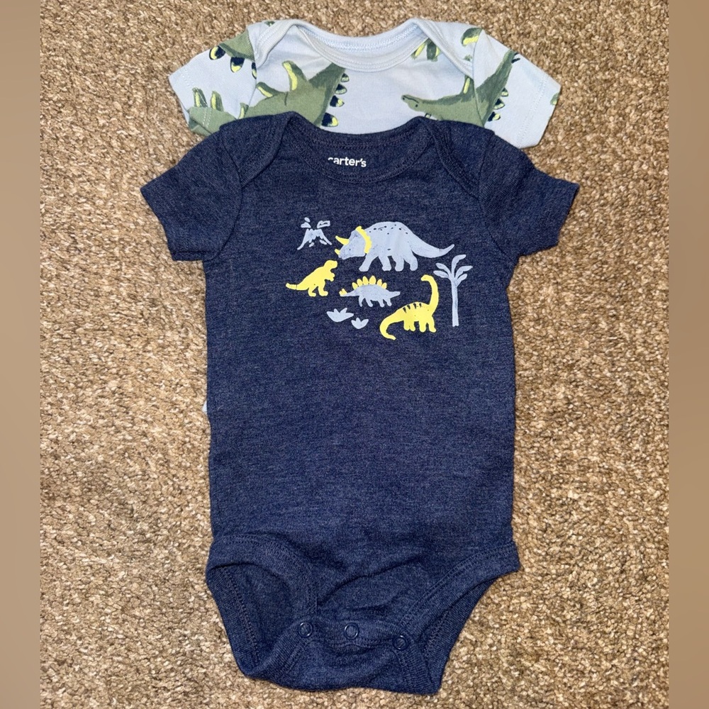 Carter's Navy and Light Blue Dinosaur Bodysuits